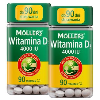 Zestaw Moller's Witamina D3 4000 IU, 2 x 90 tabletek Zestaw Moller's Witamina D3 4000 IU, 2 x 90 tabletek - zdjęcie produktu