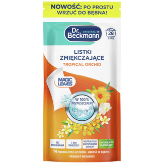 Dr. Beckmann Magic Leaves, listki zmiękczające do prania, Tropical Orchid, 14 sztuk Dr. Beckmann Magic Leaves, listki zmiękczające do prania, Tropical Orchid, 14 sztuk - zdjęcie produktu