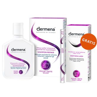 Dermena Repair, szampon hamujący wypadanie włosów, 200 ml + odżywka do rzęs i brwi gratis - zdjęcie produktu