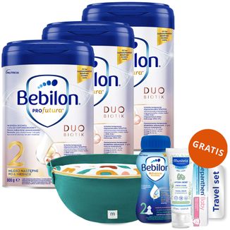 Zestaw Bebilon Profutura DuoBiotik 2, mleko następne, po 6 miesiącu, 3 x 800 g + Travel set gratis - zdjęcie produktu