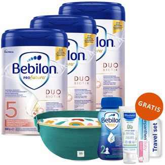 Zestaw Bebilon Profutura DuoBiotik 5, odżywcza formuła na bazie mleka, dla przedszkolaka, 3 x 800 g + Travel set gratis - zdjęcie produktu