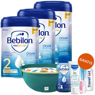 Zestaw Bebilon Profutura CesarBiotik 2, mleko następne, po 6 miesiącu, 3 x 800 g + Travel set gratis - zdjęcie produktu