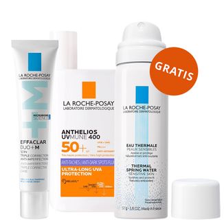 Zestaw La Roche-Posay Effaclar DUO+M, nawilżający krem do cery trądzikowej, 40 ml + fluid przeciw przebarwieniom, SPF 50+, 50 ml + woda termalna, 50 ml gratis - zdjęcie produktu
