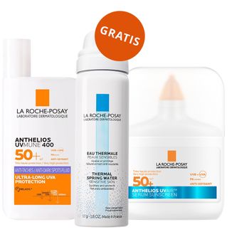 Zestaw La Roche-Posay Anthelios UVMune 400, niewidoczny fluid ochronny, SPF 50+, 50 ml + serum ochronne ultralekkie, SPF 50+, 50 ml + woda termalna, 50 ml gratis - zdjęcie produktu
