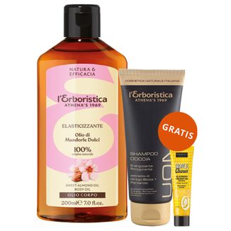 L'Erboristica Migdał & Fitoceramidy, olejek ze słodkich migdałów do ciała, 200 ml + żel pod prysznic 2w1, 100 ml i żel do oczyszczania twarzy, 20 ml gratis - zdjęcie produktu