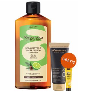L'Erboristica, żel pod prysznic, bergamotka & jodła biała, rewitalizujący, 400 ml + żel pod prysznic 2w1, 100 ml i żel do oczyszczania twarzy, 20 ml gratis - zdjęcie produktu