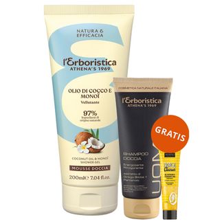 L'Erboristica Kokos & Monoi, żel-mus pod prysznic olej kokosowy i monoi, 200 ml + żel pod prysznic 2w1, 100 ml i żel do oczyszczania twarzy, 20 ml gratis - zdjęcie produktu