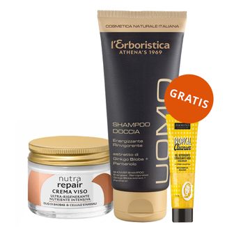 L'Erboristica Nutra Repair, odżywczy krem do twarzy, olej z baobabu i roślinne komórki macierzyste, 50 ml + żel pod prysznic 2w1, 100 ml i żel do oczyszczania twarzy, 20 ml gratis - zdjęcie produktu