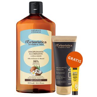 L'Erboristica, szampon z olejem kokosowym i olejem monoi, 300 ml + żel pod prysznic 2w1, 100 ml i żel do oczyszczania twarzy, 20 ml gratis - zdjęcie produktu