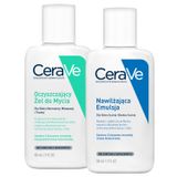 Zestaw CeraVe, oczyszczający żel do mycia z ceramidami, skóra normalna i tłusta, 88 ml + emulsja nawilżająca, skóra sucha i bardzo sucha, 88 ml - miniaturka zdjęcia produktu