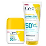 Zestaw CeraVe, niewidoczny nawilżający fluid przeciwsłoneczny, skóra normalna i sucha, SPF 50, 50 ml + balsam przeciwsłoneczny, SPF 50+, 177 ml - miniaturka zdjęcia produktu