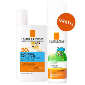 La Roche-Posay Anthelios UVMune 400 Dermo-Pediatrics, fluid ochronny do twarzy dla dzieci, SPF 50+, 50 ml + mleczko ochronne do twarzy i ciała od 6 miesiąca, SPF 50+, 50 ml gratis - zdjęcie produktu