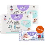 Zestaw Bella Baby Happy, pieluchy, rozmiar 1 Newborn, 2-5 kg, 2 x 42 sztuki + chusteczki nawilżane, alantoina i witamina E, 64 sztuki gratis - miniaturka zdjęcia produktu