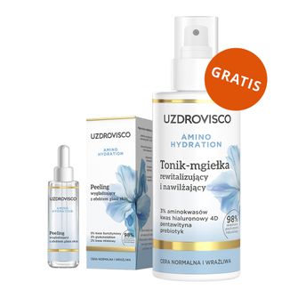 Uzdrovisco Amino Hydration, peeling wygładzający z efektem glass skin, 30 ml + tonik-mgiełka rewitalizujący i nawilżający, 150 ml gratis Uzdrovisco Amino Hydration, peeling wygładzający z efektem glass skin, 30 ml + tonik-mgiełka rewitalizujący i nawilżający, 150 ml gratis - zdjęcie produktu
