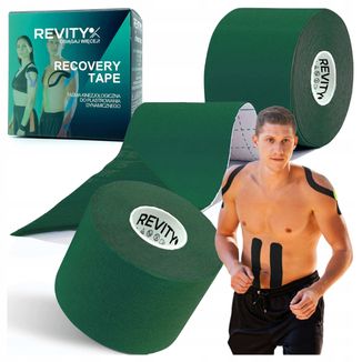 Revity Kinesiology Recovery Tape, taśma kinezjologiczna Recovery, wodoodporna, 5 cm × 5 m, ciemna zieleń, 1 sztuka - zdjęcie produktu