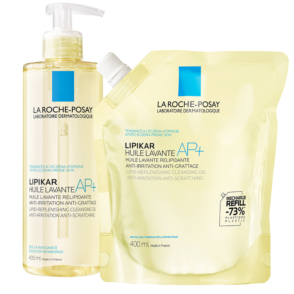 La Roche Posay Zestaw La Roche-Posay Lipikar AP+, olejek myjący uzupełniający poziom lipidów, przeciw podrażnieniom skóry, 400 ml + zapas, 400 ml