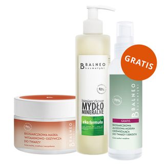 Zestaw Balneokosmetyki, biosiarczkowe mydło mineralne w płynie, 250 ml + maska witaminowo-odżywcza do twarzy, 150 ml + mgiełka odświeżająca, 150 ml gratis - zdjęcie produktu