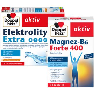 Zestaw Doppelherz aktiv Elektrolity Extra, 20 saszetek + Magnez-B6 Forte 400, 30 tabletek Zestaw Doppelherz aktiv Elektrolity Extra, 20 saszetek + Magnez-B6 Forte 400, 30 tabletek - zdjęcie produktu