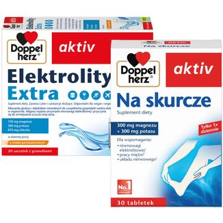 Zestaw Doppelherz aktiv Elektrolity Extra, 20 saszetek + Na Skurcze, 30 tabletek Zestaw Doppelherz aktiv Elektrolity Extra, 20 saszetek + Na Skurcze, 30 tabletek - zdjęcie produktu
