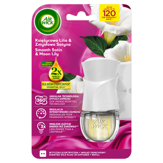 Air Wick Księżycowa Lilia & Zmysłowa Satyna, elektryczny odświeżacz powietrza, urządzenie + zapas, 19 ml Air Wick Księżycowa Lilia & Zmysłowa Satyna, elektryczny odświeżacz powietrza, urządzenie + zapas, 19 ml - zdjęcie produktu