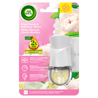 Air Wick Biała Peonia & Kwitnący Jaśmin, elektryczny odświeżacz powietrza, urządzenie + zapas, 19 ml Air Wick Biała Peonia & Kwitnący Jaśmin, elektryczny odświeżacz powietrza, urządzenie + zapas, 19 ml - zdjęcie produktu