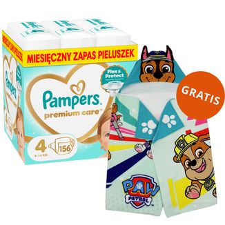 Pampers Premium Care 4 (9-14 kg), pieluchy, 156 sztuk + ręcznik-pelerynka Psi Patrol gratis - zdjęcie produktu