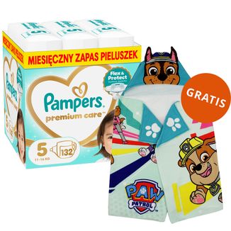 Pampers Premium Care 5 (11-16 kg), pieluchy, 132 sztuki + ręcznik-pelerynka Psi Patrol gratis - zdjęcie produktu
