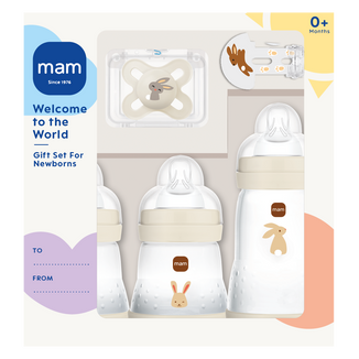 Zestaw MAM Baby, Welcome to the World, zestaw upominkowy dla noworodka, 3 butelki Anti-Colic, smoczek i klips, Grounding in Nature, 0+, beżowy - zdjęcie produktu
