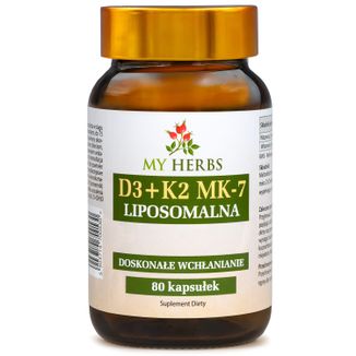 My Herbs Liposomalna Witamina D3 + K2MK7, 80 kapsułek My Herbs Liposomalna Witamina D3 + K2MK7, 80 kapsułek - zdjęcie produktu