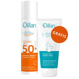 Oillan Sun, ochronna mgiełka do twarzy i ciała, od 6 miesiąca, SPF 50+, 75 ml + nawilżający dermo-krem, od 1 dnia życia, 75 ml gratis - zdjęcie produktu