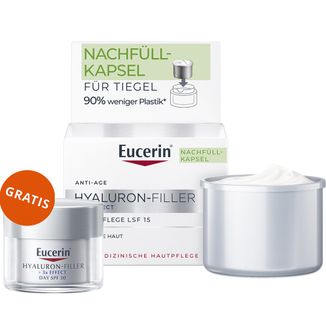 Eucerin Hyaluron-Filler, przeciwzmarszczkowy krem do twarzy na dzień z kwasem hialuronowym, każdy rodzaj skóry, SPF 15, zapas, 50 ml + krem do twarzy, SPF 30, 20 ml gratis - zdjęcie produktu