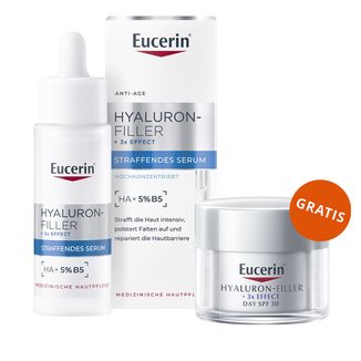 Eucerin Hyaluron-Filler, serum intensywnie nawilżająco-regenerujące, 30 ml + krem do twarzy na dzień z kwasem hialuronowym, każdy rodzaj skóry, SPF 30, 20 ml gratis - zdjęcie produktu