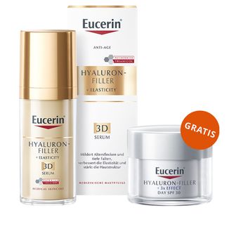 Eucerin Hyaluron Filler + Elasticity, serum ujędrniające 3D z Thiamidolem, 30 ml + krem do twarzy na dzień, SPF 30, 20 ml gratis - zdjęcie produktu
