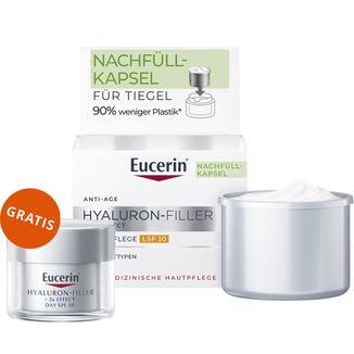 Eucerin Hyaluron-Filler, przeciwzmarszczkowy krem do twarzy na dzień z kwasem hialuronowym, każdy rodzaj skóry, SPF 30, zapas, 50 ml + 20 ml gratis - zdjęcie produktu