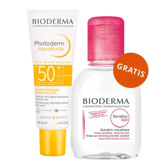 Bioderma Photoderm Aquafluide, ultralekki fluid przeciwsłoneczny do skóry normalnej, bezbarwny, SPF 50+, 40 ml + woda micelarna, skóra wrażliwa, 100 ml gratis - zdjęcie produktu