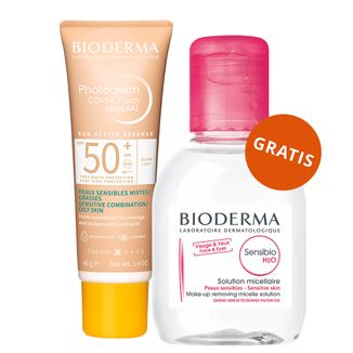 Bioderma Photoderm Cover Touch Mineral, kryjący fluid mineralny, jasny, SPF 50+, 40 g + woda micelarna, skóra wrażliwa, 100 ml gratis Bioderma Photoderm Cover Touch Mineral, kryjący fluid mineralny, jasny, SPF 50+, 40 g + woda micelarna, skóra wrażliwa, 100 ml gratis - zdjęcie produktu