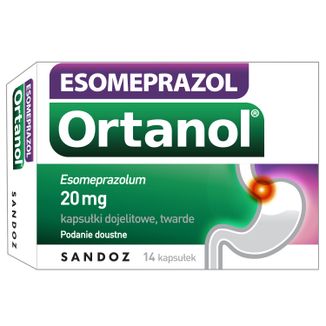 Esomeprazol Ortanol 20 mg, 14 kapsułek Esomeprazol Ortanol 20 mg, 14 kapsułek - zdjęcie produktu