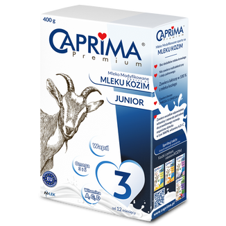 Caprima Premium 3 Junior, mleko modyfikowane oparte na mleku kozim, od 12 miesiąca, 400 g Caprima Premium 3 Junior, mleko modyfikowane oparte na mleku kozim, od 12 miesiąca, 400 g - zdjęcie produktu