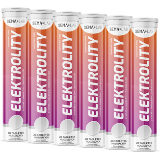 Zestaw SEMA Lab Elektrolity, smak owoców tropikalnych, 6 x 20 tabletek musujących Zestaw SEMA Lab Elektrolity, smak owoców tropikalnych, 6 x 20 tabletek musujących - zdjęcie produktu