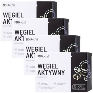 Zestaw SEMA Lab Węgiel Aktywny, 4 x 30 kapsułek Zestaw SEMA Lab Węgiel Aktywny, 4 x 30 kapsułek - zdjęcie produktu