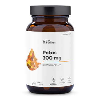 Aura Herbals Potas 300 mg, cytrynian potasu, 60 kapsułek Aura Herbals Potas 300 mg, cytrynian potasu, 60 kapsułek - zdjęcie produktu