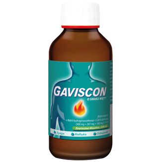 Gaviscon o smaku mięty (500 mg + 267 mg + 160 mg)/ 10 ml, zawiesina doustna, 250 ml - zdjęcie produktu