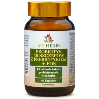 My Herbs Probiotyk 16 szczepów z prebiotykiem + FOS, 60 kapsułek My Herbs Probiotyk 16 szczepów z prebiotykiem + FOS, 60 kapsułek - zdjęcie produktu