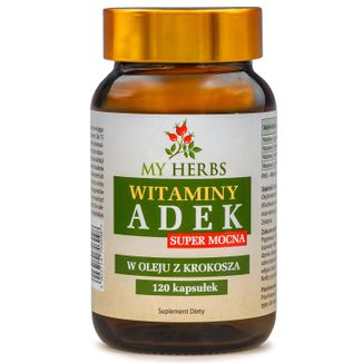 My Herbs Witaminy ADEK w oleju z krokosza, 120 kapsułek My Herbs Witaminy ADEK w oleju z krokosza, 120 kapsułek - zdjęcie produktu
