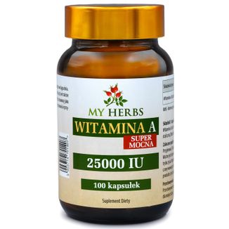 My Herbs Witamina A, super mocna, 100 kapsułek My Herbs Witamina A, super mocna, 100 kapsułek - zdjęcie produktu