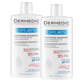 Zestaw Dermedic Capilarte, szampon kojący do włosów i nadwrażliwej skóry, 2 x 300 ml Zestaw Dermedic Capilarte, szampon kojący do włosów i nadwrażliwej skóry, 2 x 300 ml - zdjęcie produktu