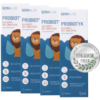 Zestaw SEMA Lab Probiotyk dla dzieci od 1 dnia życia, krople, 4 x 5 ml - zdjęcie produktu