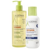 Zestaw A-Derma Exomega Control, olejek emolient pod prysznic przeciw drapaniu, 500 ml + krem emolient na noc, skóra sucha i skłonna do atopii, od 1 dnia życia, 400 ml - miniaturka zdjęcia produktu