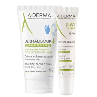 Zestaw A-Derma Dermalibour+ Barrier, łagodzący krem izolujący, 50 ml + regenerujący balsam do ust, 15 ml - zdjęcie produktu
