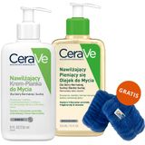 Zestaw CeraVe, nawilżający krem-pianka do mycia twarzy, skóra normalna i sucha, 236 ml + olejek z ceramidami do mycia, 236 ml + frotki na nadgarstki gratis - miniaturka zdjęcia produktu